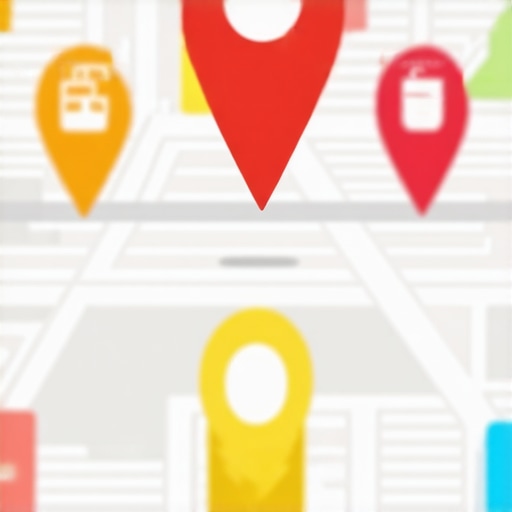 Digital map with location pins and SEO icons demonstrating local SEO techniques