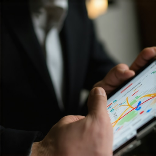 Hyper-Local Data Analysis for Local SEO Business owner reviewing local data analytics on a tablet with maps and graphs