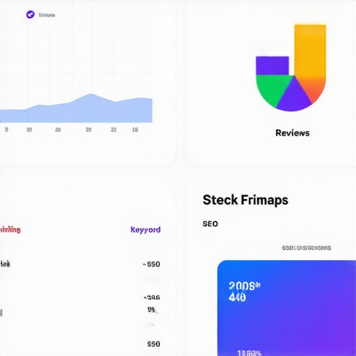 Local SEO Analytics Dashboard Screenshot of local SEO analytics tools showing Google My Business metrics, keyword rankings, and reviews
