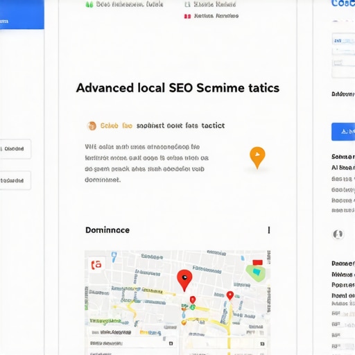 Infographic illustrating complex local SEO strategies including schema markup, AI tools, and hyperlocal content for Google Maps ranking.