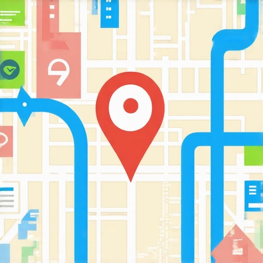 Illustration of local SEO tactics including maps, reviews, and analytics