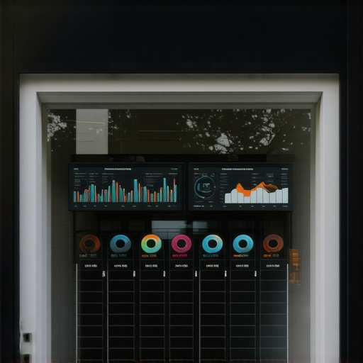 A storefront with digital overlays symbolizing AI-driven local SEO analytics