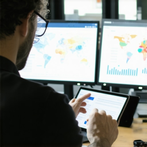 AI and Data Analytics in Local SEO SEO analyst analyzing AI-powered local search data on a digital dashboard, emphasizing AI tools in map pack strategies.