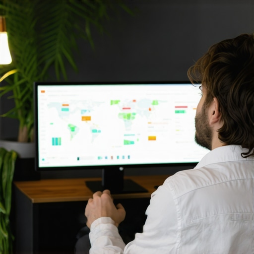 AI and Data-Driven Local SEO Business owner reviewing analytics dashboards with maps and data visualizations