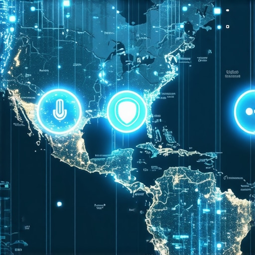Digital map with AI and voice search features illustrating future local SEO trends