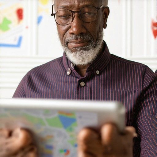 Analyzing Local SEO Data for Google Maps Domination Business owner reviewing local SEO and Google Maps rankings on a tablet