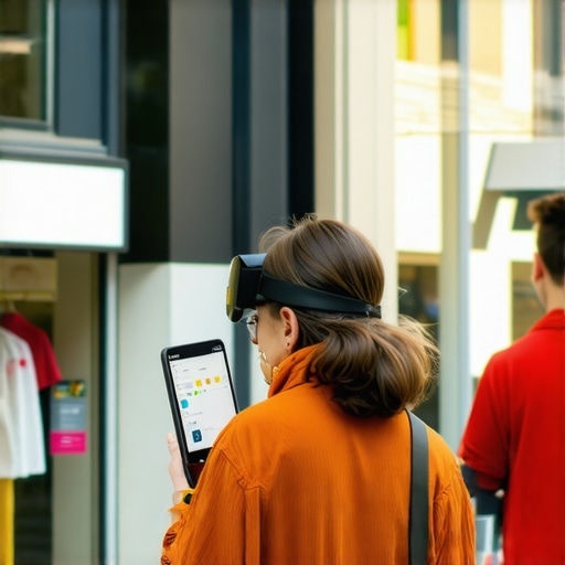 Augmented Reality Shopping Experience Person experiencing augmented reality features outside a local store.