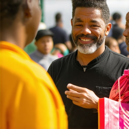 Community Engagement in Local SEO Business owner interacting with local community at an event