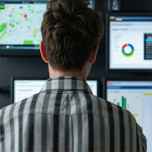 Person analyzing local SEO metrics on a digital mapping dashboard.