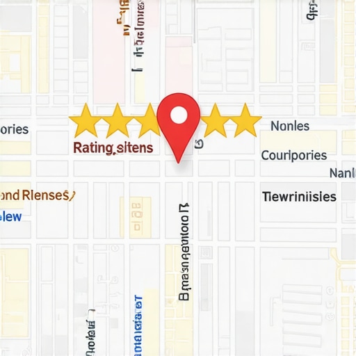 Enhanced Google Maps Listings with Ratings Map with local business pins and ratings showing optimized Google Maps listings.