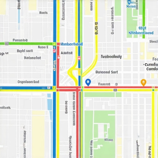 Geospatial Data Integration in Urban Environments Map showcasing IoT sensors, social media data points, and foot traffic analytics for local SEO optimization.