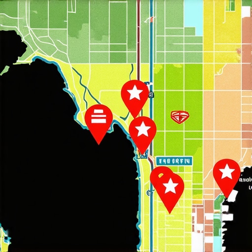Map visual showing local business locations and their search ranking positions