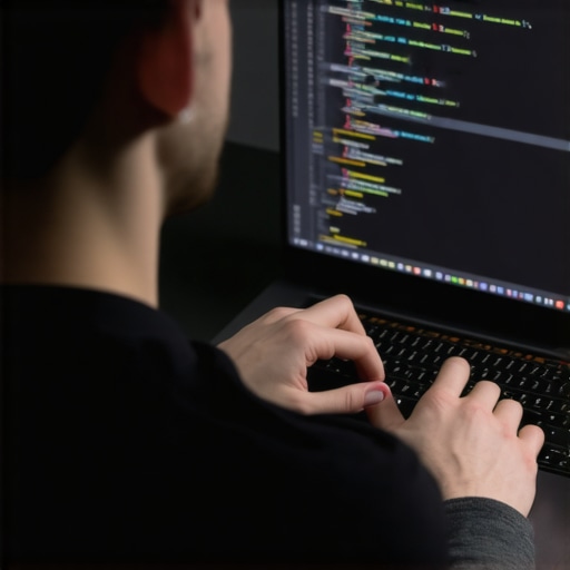 Schema Markup Implementation Web developer coding schema markup on a laptop screen
