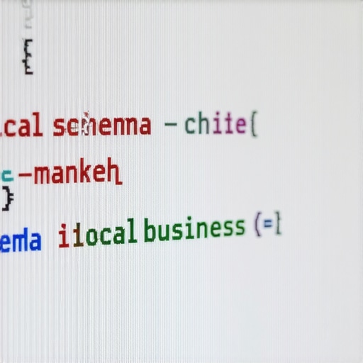 Schema Markup for Local SEO Schema markup code displayed on a monitor showing local business details
