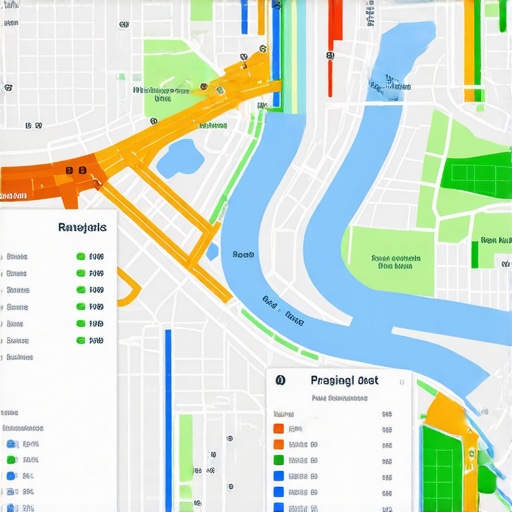 AI-Driven Geospatial Analytics for Local SEO A digital map with AI-enhanced data and proximity analytics visualization.