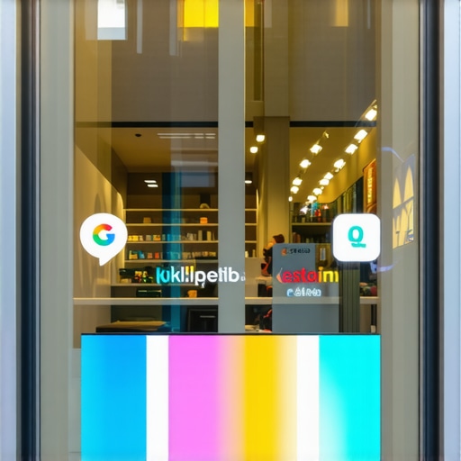 Business storefront with AR signage boosting local search visibility