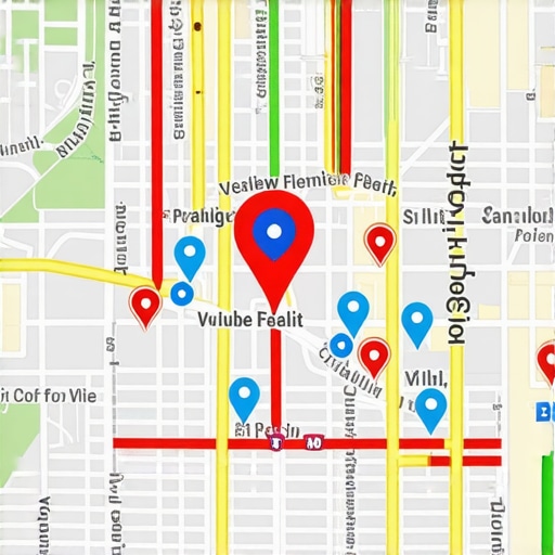 AR-enhanced Local Map Visualization Digital map with AR overlays marking local business locations.