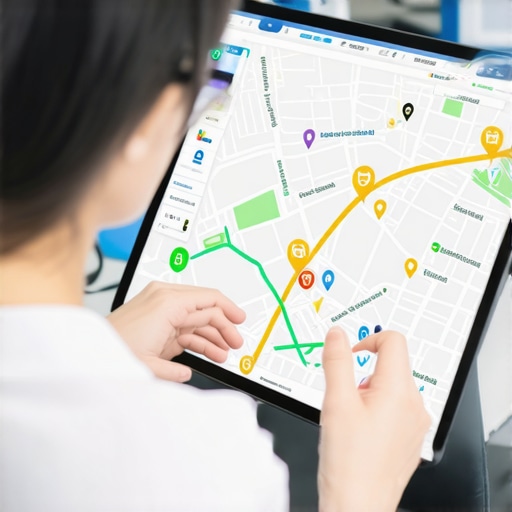 Advanced Local Search Strategies with AI Insights Business owner studying digital map analytics showing AI-enhanced local signals