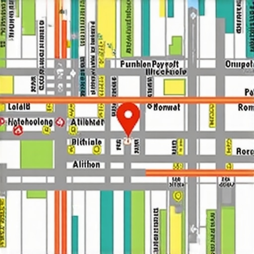 Augmented Reality Enhancing Local Search Visibility AR overlay on a city map indicating business locations with digital tags.