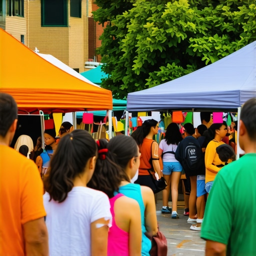 Community members participating in neighborhood event sponsored by local business.