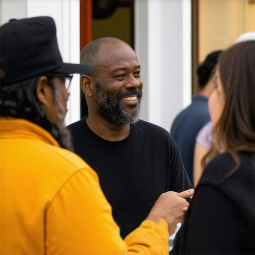 Community Engagement in Local SEO Business owner participating in a neighborhood festival, illustrating hyper-local marketing and community engagement.