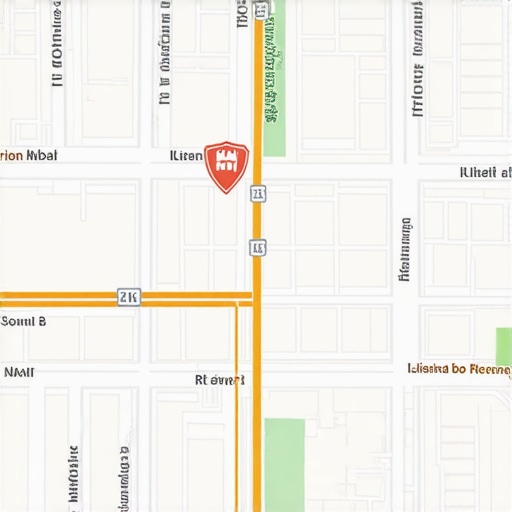 Futuristic city map showing augmented reality guides for local businesses