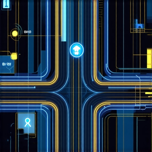 Futuristic Local Signal Ecosystem City with sensors and AR leading to advanced local search signals.