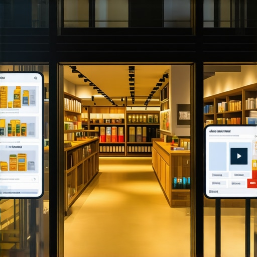 A modern storefront equipped with AR and IoT sensors for enhanced customer interaction