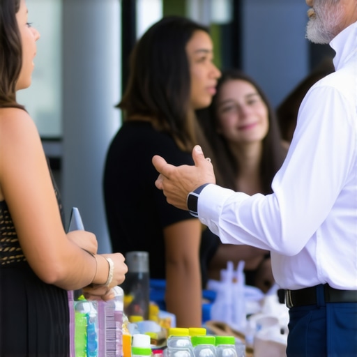 Local Business Engaging with Community Business owner participating in neighborhood event, emphasizing local engagement.