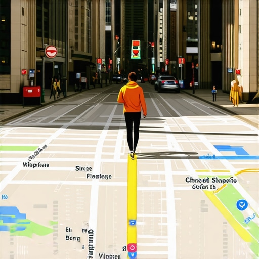 City street with digital map overlay showing local search points.