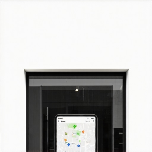 A storefront featuring augmented reality signage and digital map integration