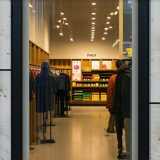A retail store showing augmented reality features to passersby, enhancing local search visibility.