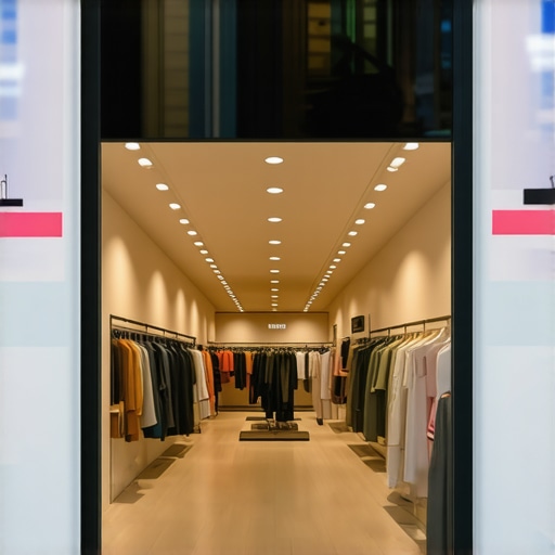 Futuristic storefront with augmented reality features and digital signage enhancing local business visibility