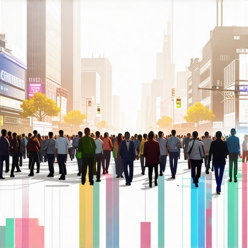 Augmented reality overlays displaying local business details over a cityscape with sensors and spatial data elements.