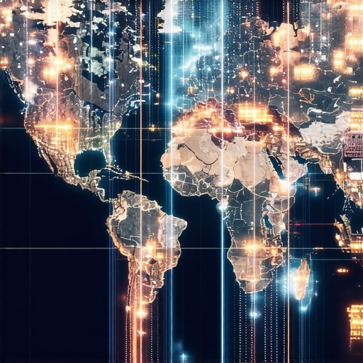 Futuristic map with augmented reality overlays demonstrating spatial data integration.