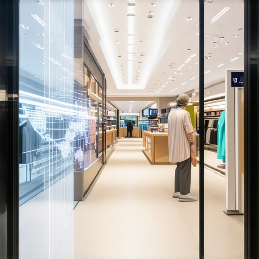 Futuristic storefront with AR overlays representing advanced local search signals