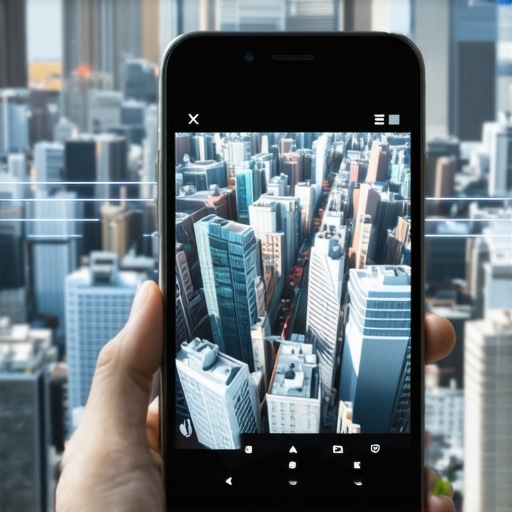 Futuristic urban setting with AR overlays showing real-time spatial tracking and data collection.