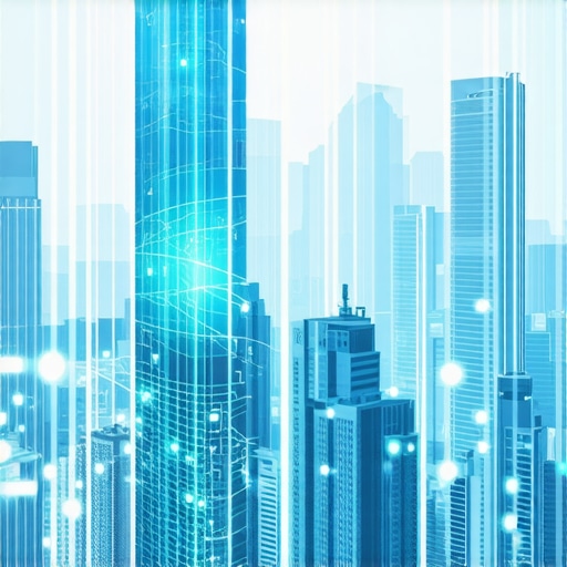 City skyline with digital overlays representing sensors and AI analytics used in local SEO strategies.