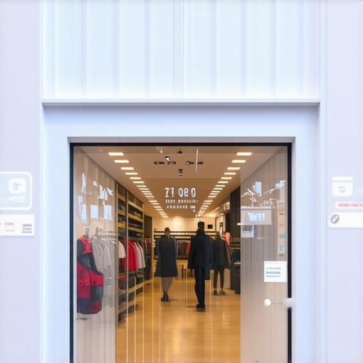 AR-enhanced storefront with biometric verification and spatial data graphics