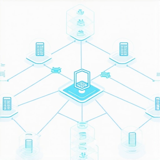 Illustration of interconnected local businesses with digital signals representing hyperlocal data and sensor integration.