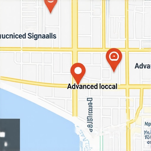 Map with augmented reality pins and biometric icons demonstrating advanced signals in local search