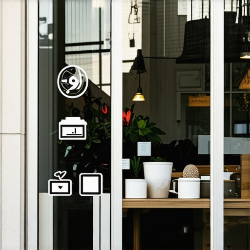 A storefront with digital icons representing online local SEO strategies