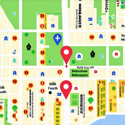 Map with highlighted neighborhoods and local community icons