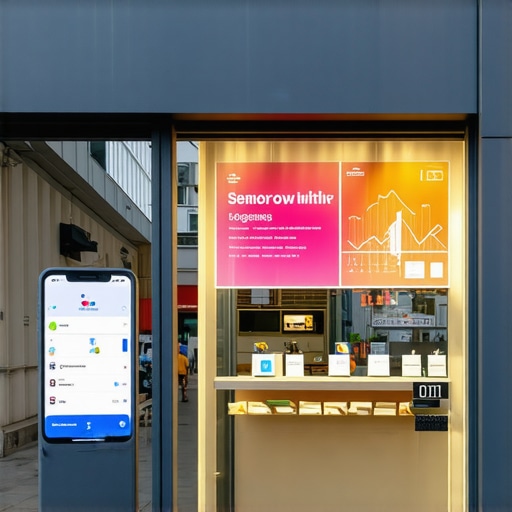 Storefront equipped with IoT sensors and AR tags enhancing local search visibility