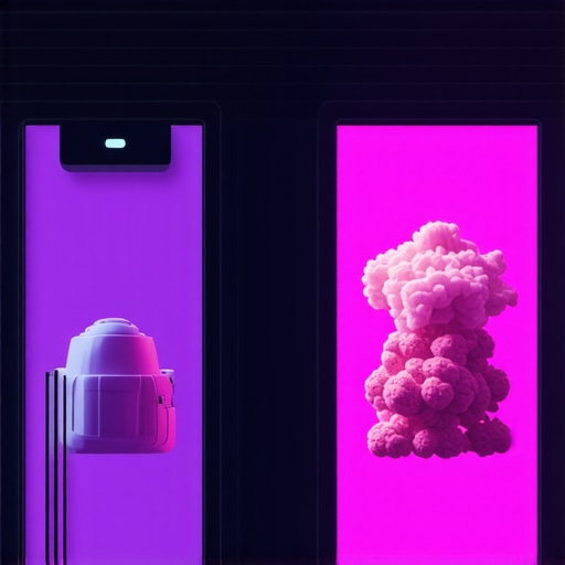 Futuristic storefront with augmented reality overlays and multisensory marketing elements at night.