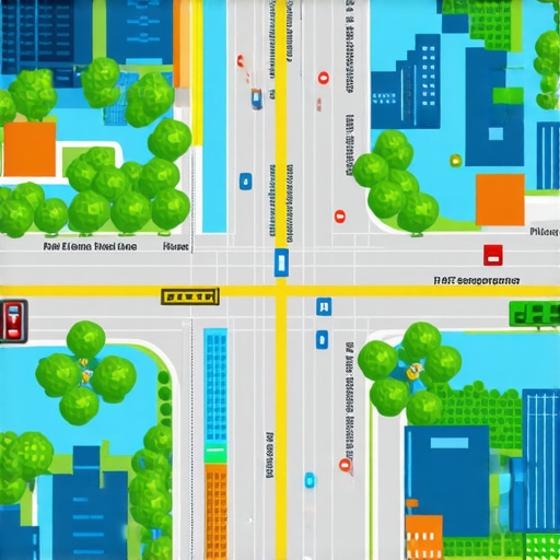 Illustration of a digital map with AR overlays, IoT sensors, and data analytics visualizations.