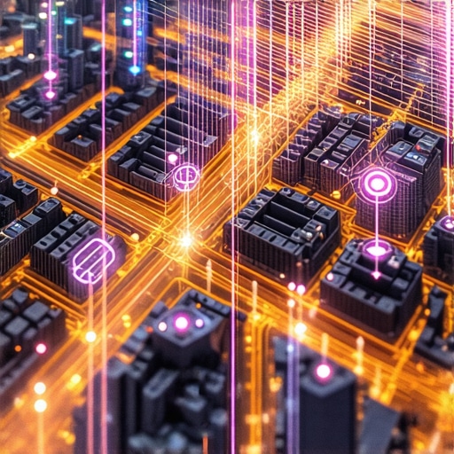 AI-Driven Local Map with Sensor Integration Digital city map illustrating sensor networks and AI data points for local SEO