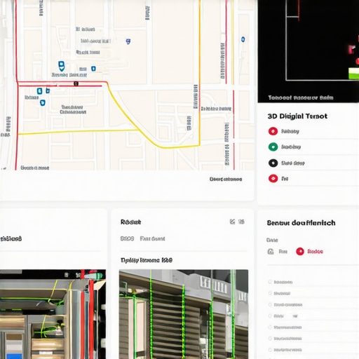 Advanced Local SEO Visualization A detailed digital representation of a local business environment with sensor data overlays.