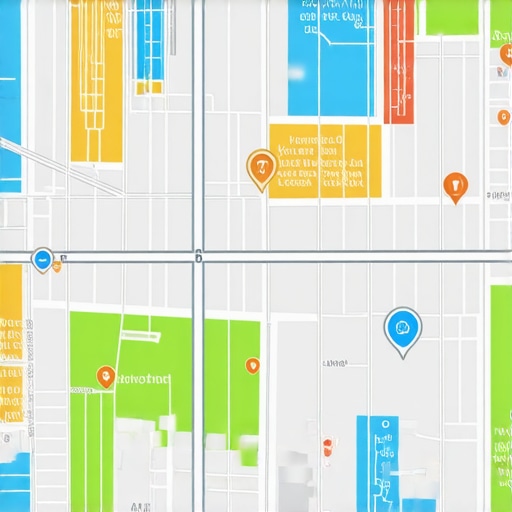 High-tech digital map with icons representing multimodal signals and AI analytics for local search