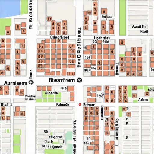 Urban neighborhood map showcasing local businesses and community areas.